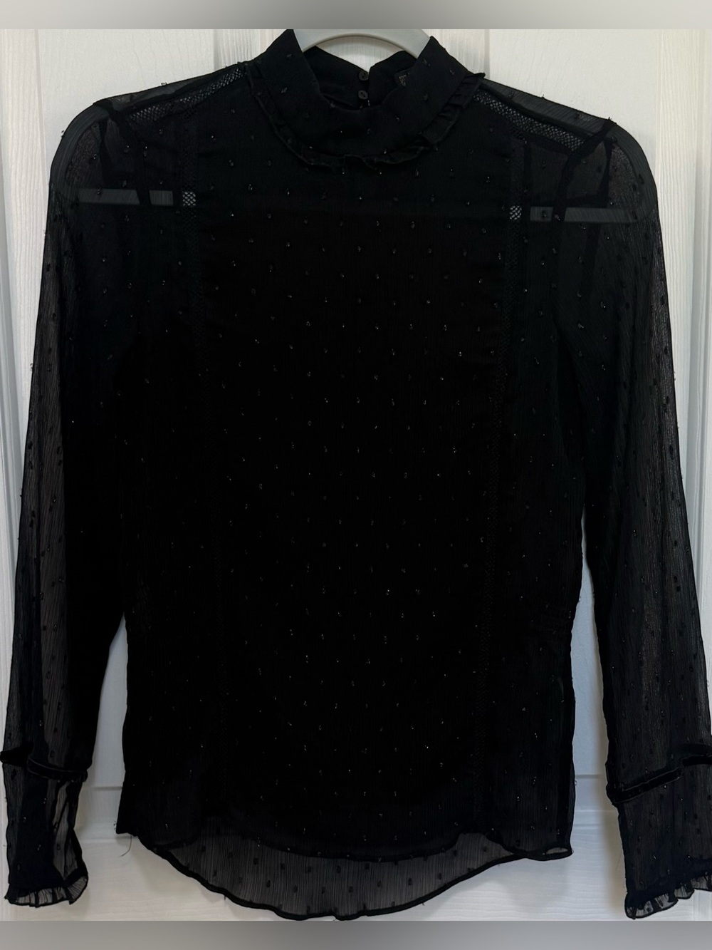 Zara Basic Swiss Dot Ruffle High-Neck Blouse
